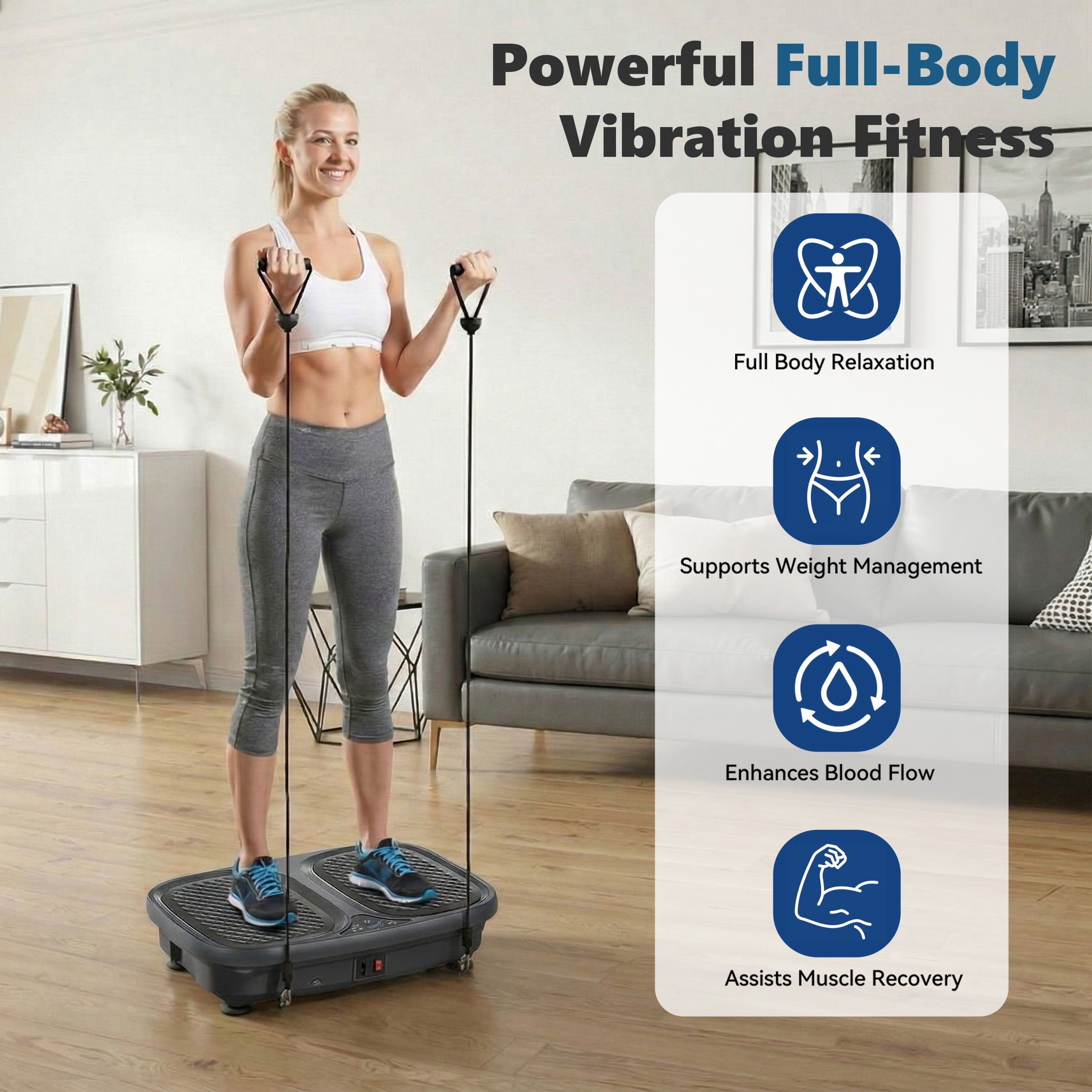 SHOUFTW Vibration Plate, Vibrating Platform Exercise Machines, Whole Body Fitness Machine for Weight Loss, Toning & Wellness for Home Gym, Black