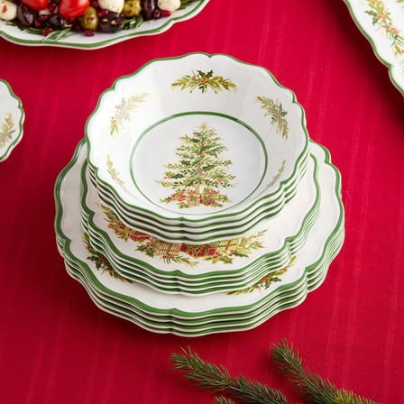 Holly Tree 12-Piece Melamine Assorted Colors Dinnerware Set (Service Set for 4)