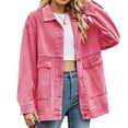 thumbnail image 2 of Women'S Button-Down Vintage Ripped Blue Denim Jacket Pink S, 2 of 9