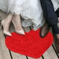 Chenille Heart Shaped Door Mat Bathroom Toilet Living Room Red
