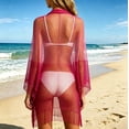 thumbnail image 5 of Hesxuno Mesh Summer Cardigans for Women Longline Beach Open Front Cover Up Fringe Boho Casual Kimono Cardigan Swimwear Bikini Coverup Red Free Size, 5 of 7