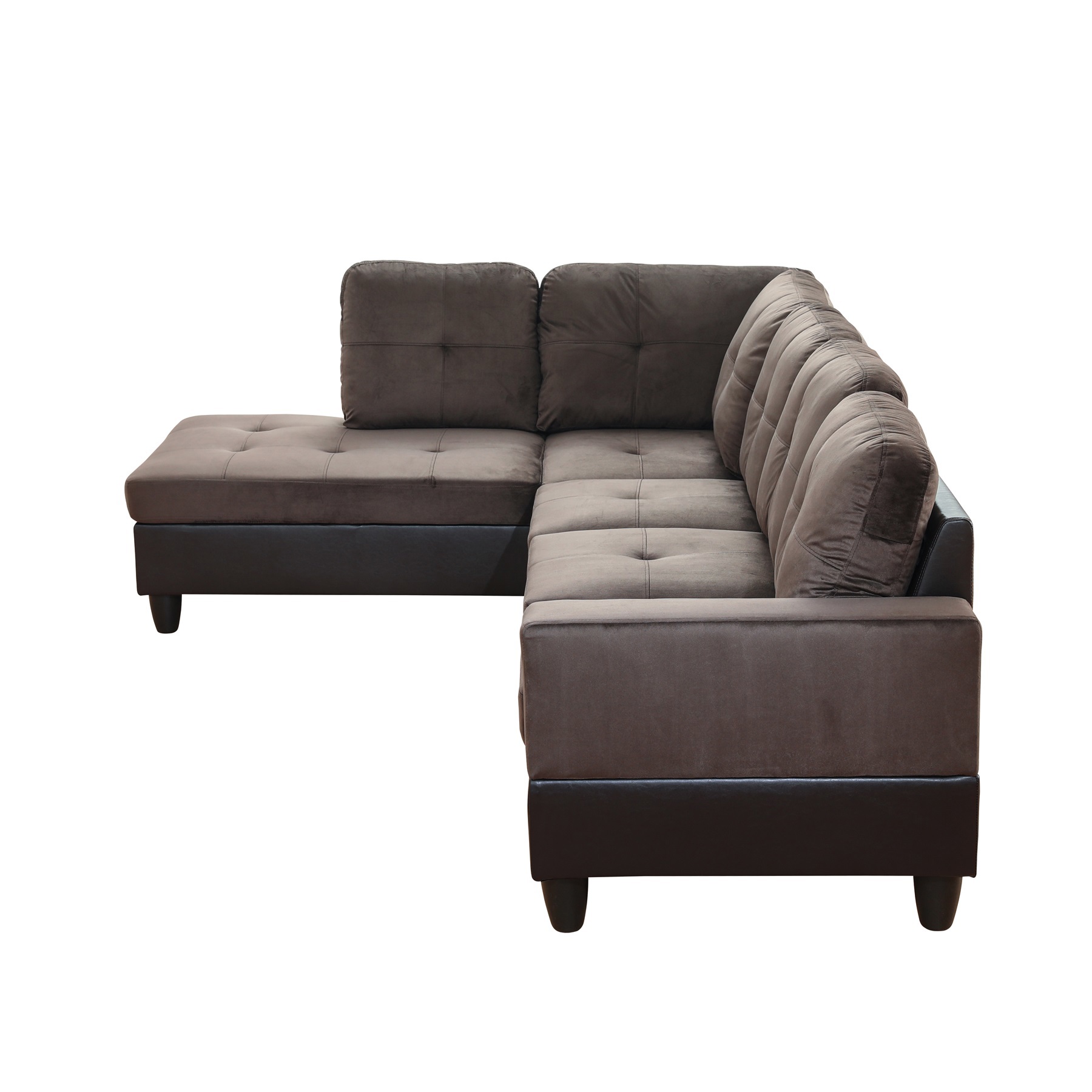 Hommoo Flannel & PVC L-Shaped Sectional Couch and Sofa Set, Modern Living Room Furniture Set, Left Side, Dark Brown