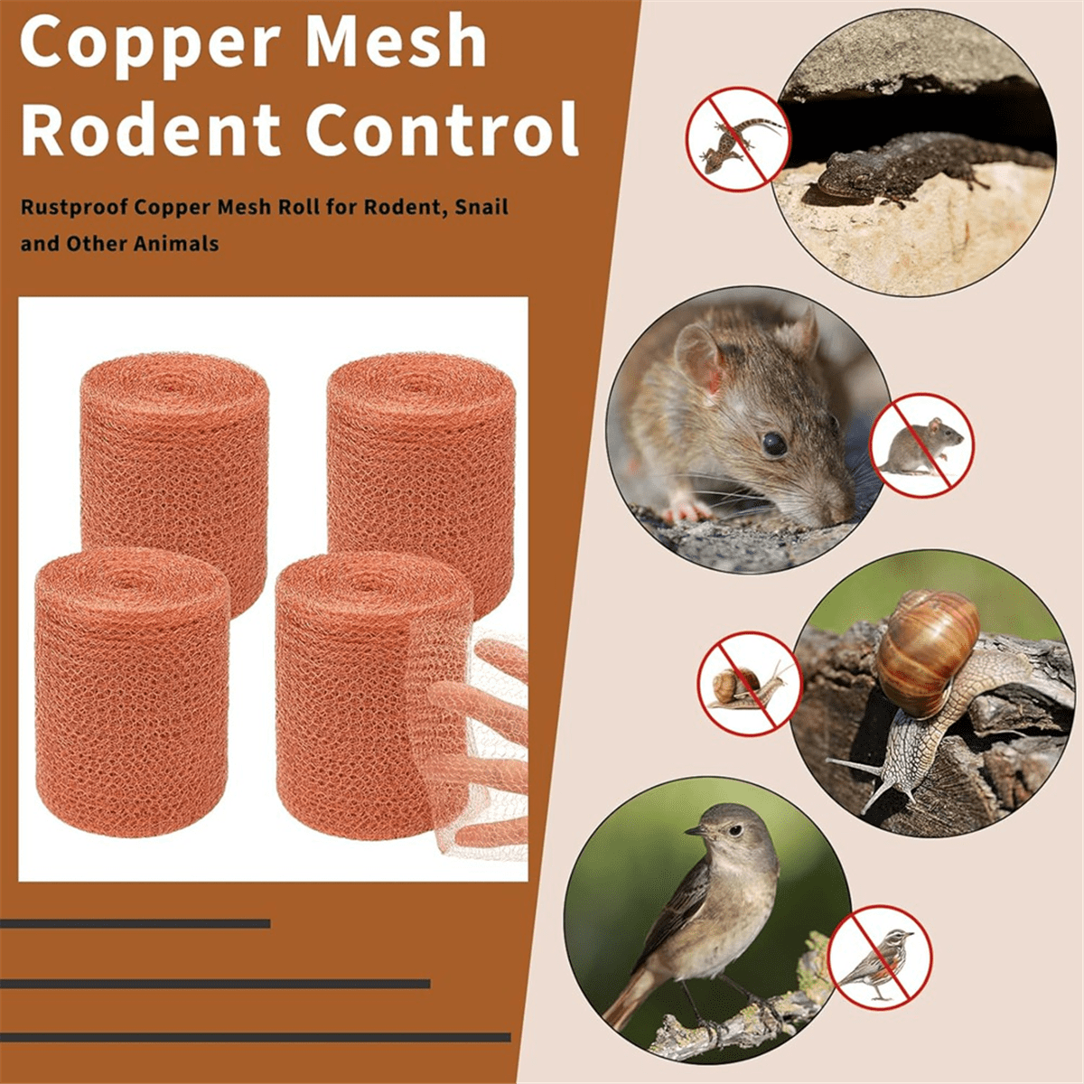 4-Piece Copper Mesh Rodent Control Kit 5 X 33inch Rust-Proof Copper Mesh Roll for Gardening Seals Water Openings