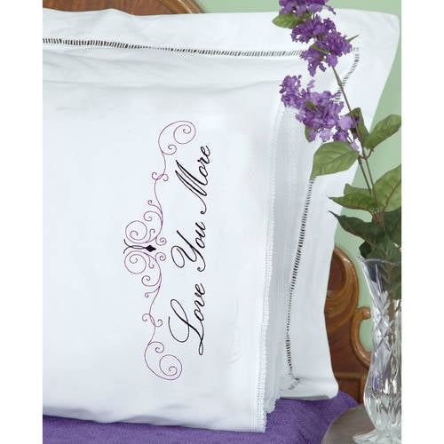 Stamped Pillowcases with White Lace Edge, 2pk