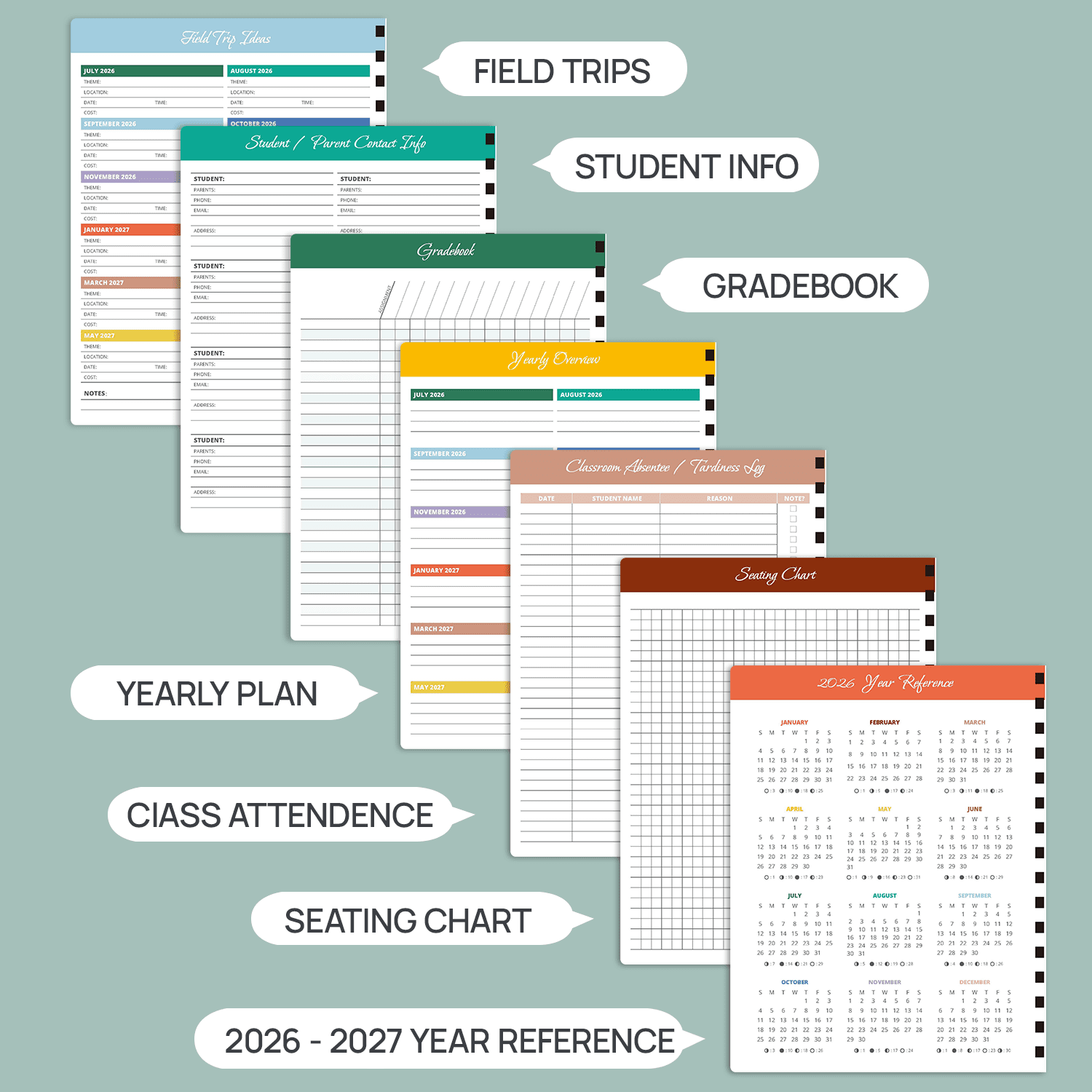 POPRUN Teacher Planner 2026-2027, 8.5"x11", Academic Lesson Plan Book for Teachers (Jul.26 - Jun.27), Weekly and Monthly with Gradebook, 2-Sided Pocket, Flexible PP Cover for Classroom, Beige