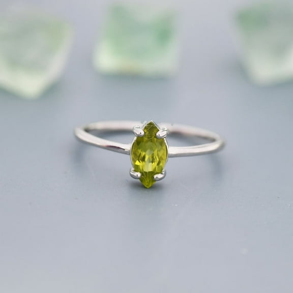 Green Peridot Gemstone Ring, Marquise Cut Ring, Womens Ring, 925 Sterling Silver Ring Wedding Gift For Him