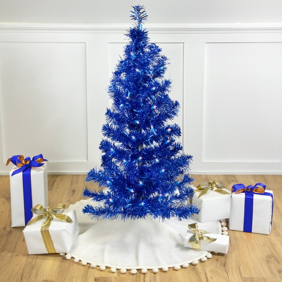 Northlight Pre-Lit Artificial Tinsel Christmas Tree - Blue - 4' - Clear Lights