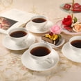 thumbnail image 4 of Pulchritudie Fine China White Teacup and Saucer Set,  7 oz Cups, British Teacups, Set of Four, 4 of 7