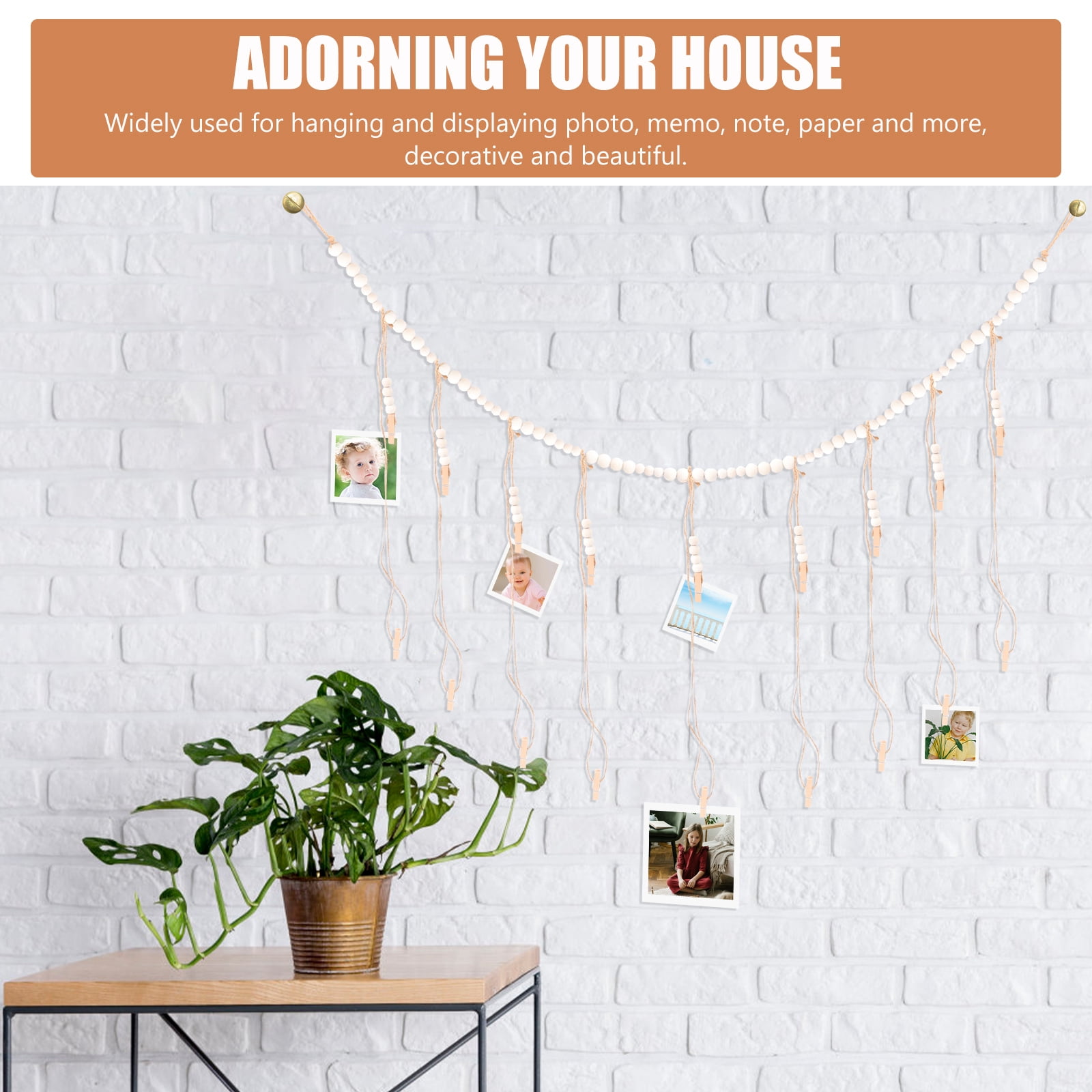 Bead String Photo Storage Home Decor Picture Clips Wall Hanging Fringe Garland Wall Photo Display Beads Wall Hanging