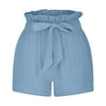 thumbnail image 4 of YYDGH Women's Summer Shorts Pants Ruffle Belted Elastic Hight Waist Casual Shorts with Pockets Sky Blue S, 4 of 6