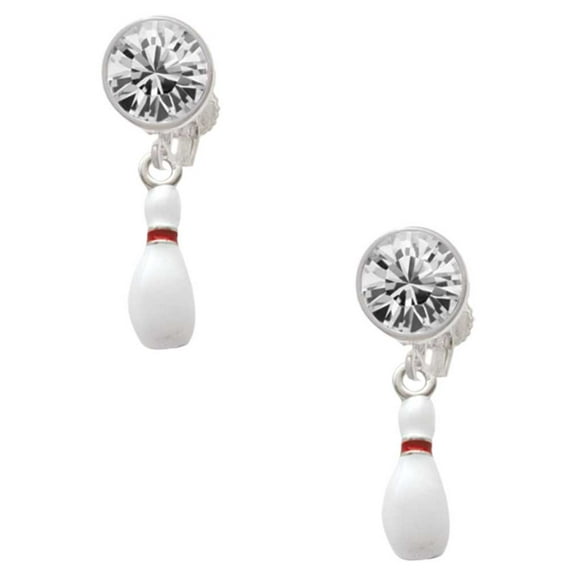 Silvertone Bowling Pin Clear Crystal Clip On Earrings