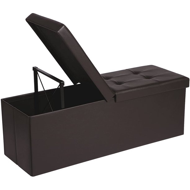 SONGMICS 43" Storage Ottoman Bench Folding Ottoman with Storage Leather