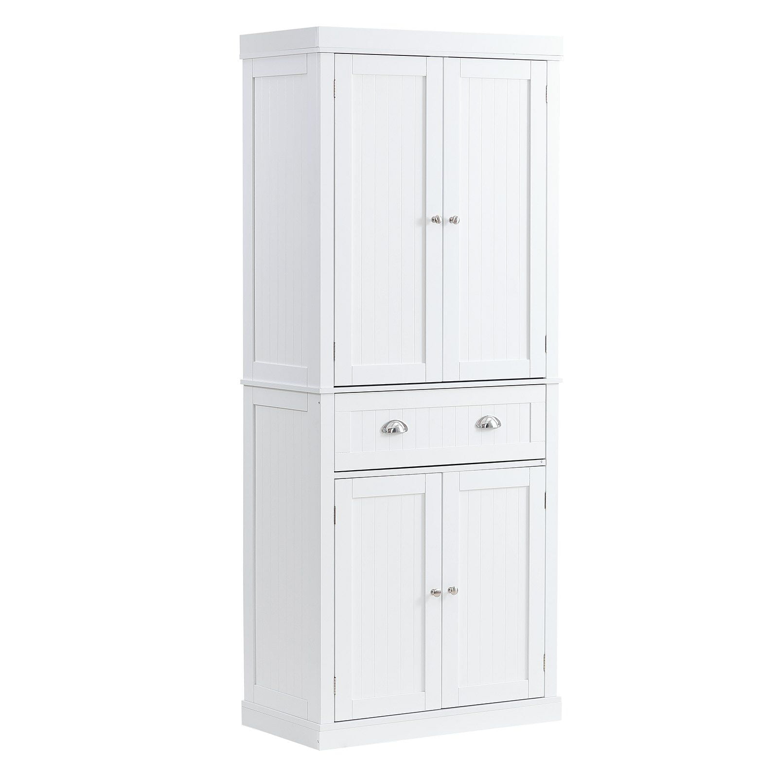 72 Inch Kitchen Pantry Cabinet with Doors, 3-Tier Adjustable Shelves & Drawer, White Freestanding Storage for Food, Living Room