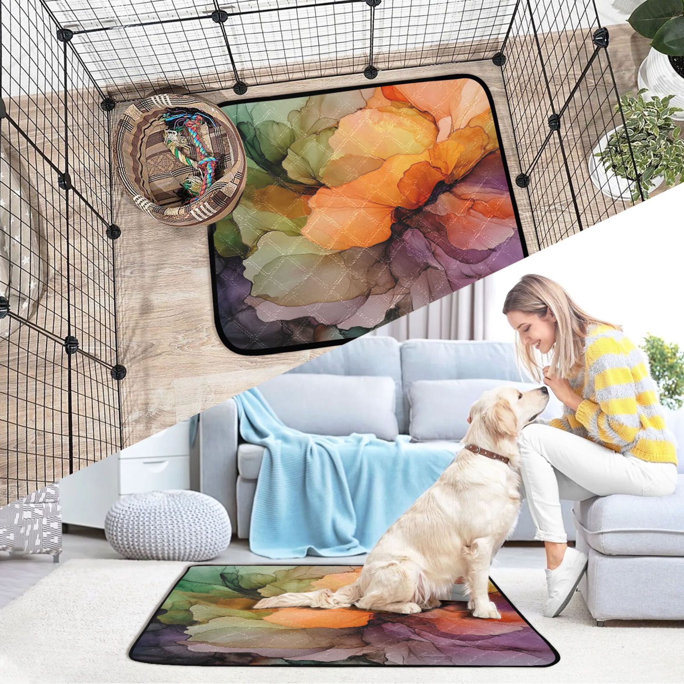 Qxltty Abstract Petal Pattern Cat litter Pads Pet Set of 3 Diaper Mats Center Anti-leakage Layer Absorbent Soft and Comfortable