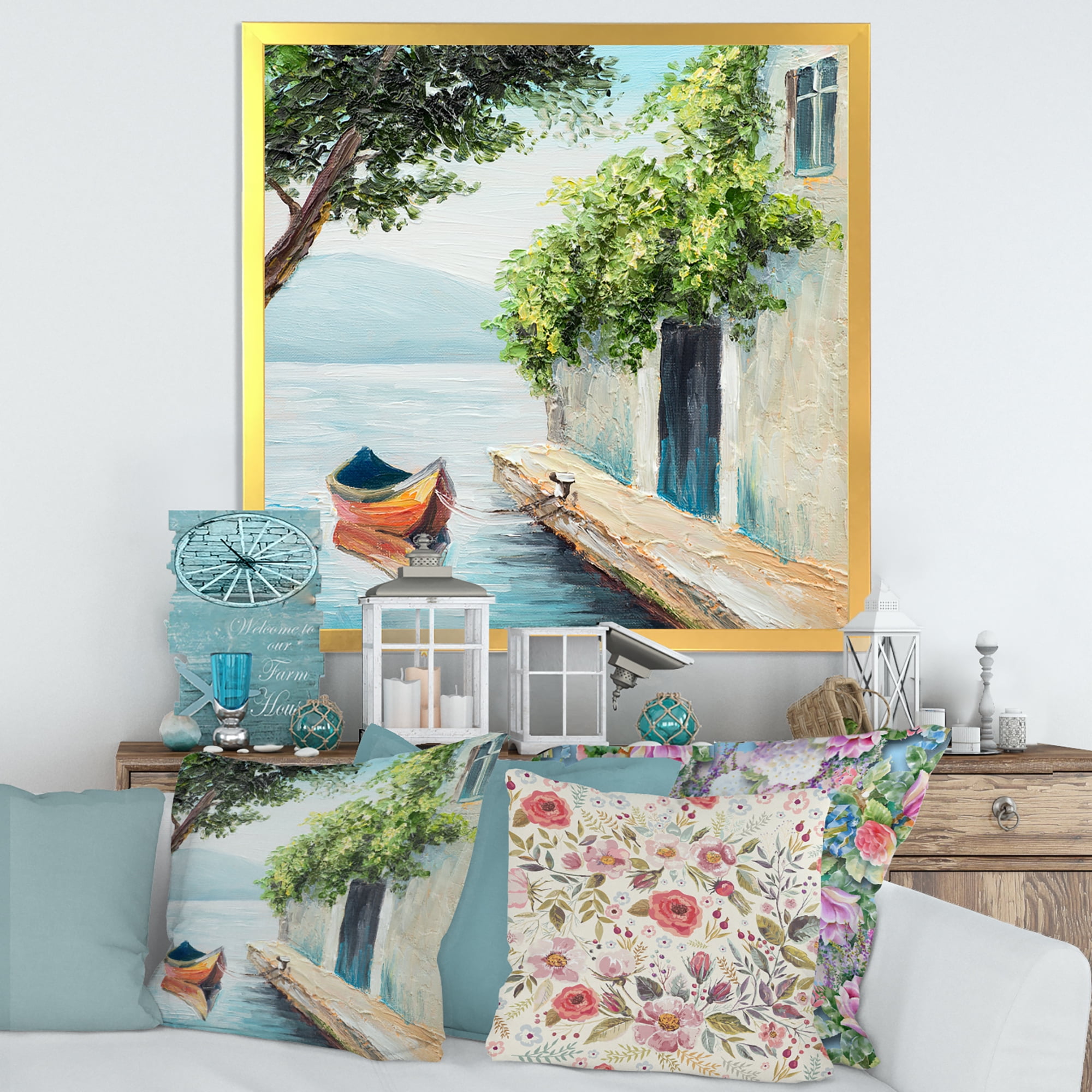 Designart 'A Beautiful Summer Day With Gondola In Venice' Nautical & Coastal Framed Art Print