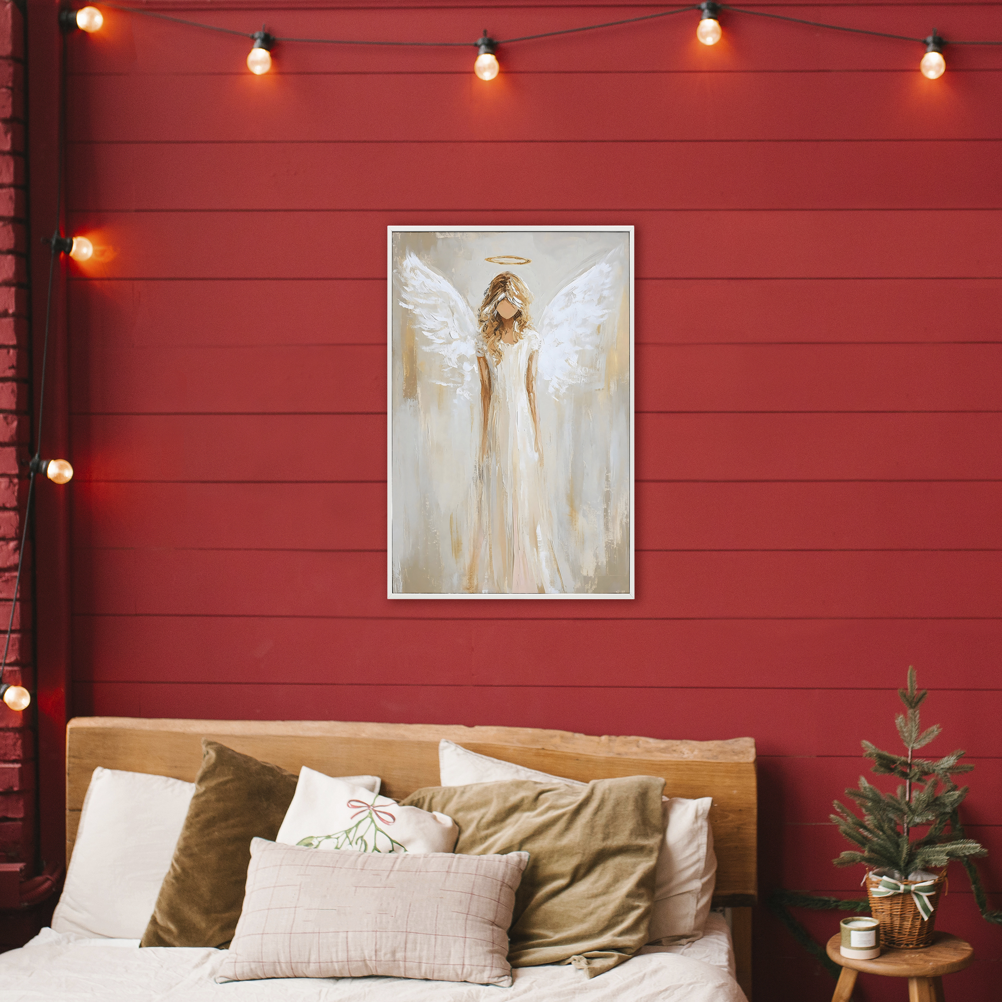Divine White Robe Angel White Framed Giclee Art, design by Petal Prints Design