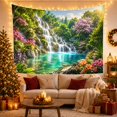 thumbnail image 3 of Waterfall Landscape in a Lush Forest with Turquoise Pool, Serene Illustration for Nature Lovers, Botanical Art Decor, Housewarming Gift, Tapestry Wall Hanging for Bedroom and Living Room, 3 of 7