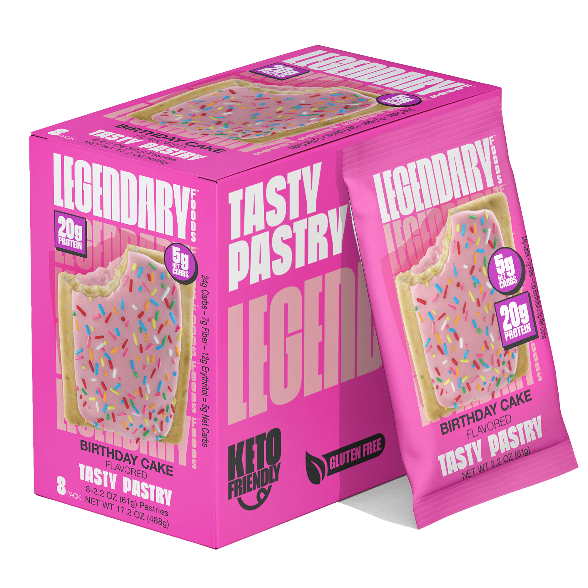 Legendary Foods Protein Pastry, Birthday Cake, 20 g Protein, 2.2 oz, 8