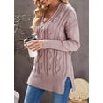 thumbnail image 4 of Asyoly Women's Casual Side Slit Knit Sweater Long Sleeve Solid Color Loose V-Neck Pullover Jumper Top, 4 of 8
