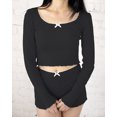 thumbnail image 1 of xiaxaixu Ensemble de Pyjama pour Femmes, T-shirt à Manches Longues Col Rond avec Shorts à Taille Élastique Vêtements de Nuit Vêtements de Détente, 1 of 1