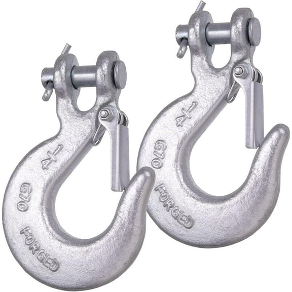 1/4 Inch Safety Chain Hooks, Clevis Slip Hook with Safety Latch, Grade 70 Forged Steel 12,600 Lb for Trailer Truck Transport Tow Winch Hook Trailer(1/4 Inch, 2 Pack)