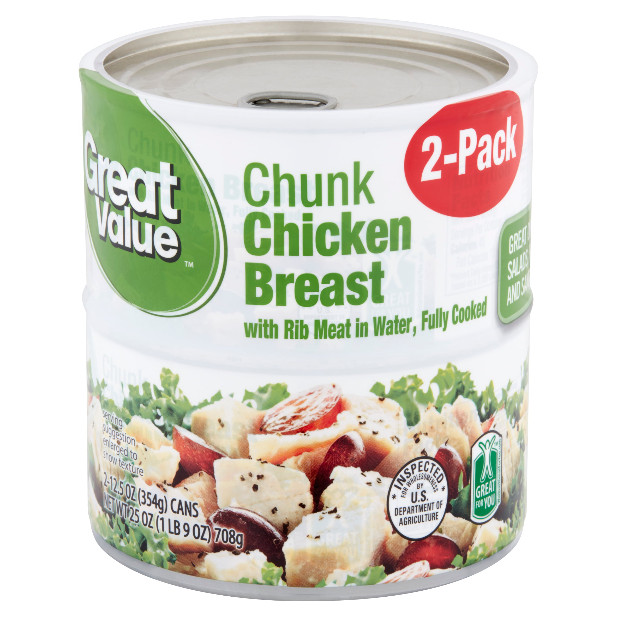 Great value Walmart cans. Chicken chunks 1.8.+. Chunky chicks.