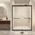 thumbnail image 2 of UHOMEPRO 56-60" W x 72 in H Double Sliding Shower Door with Aluminum Frame, Modern Bathroom Shower Door with 1/4" Clear Tempered Glass and Stainless Steel Long Handles, SCGG Certified, Matte Black, 2 of 9