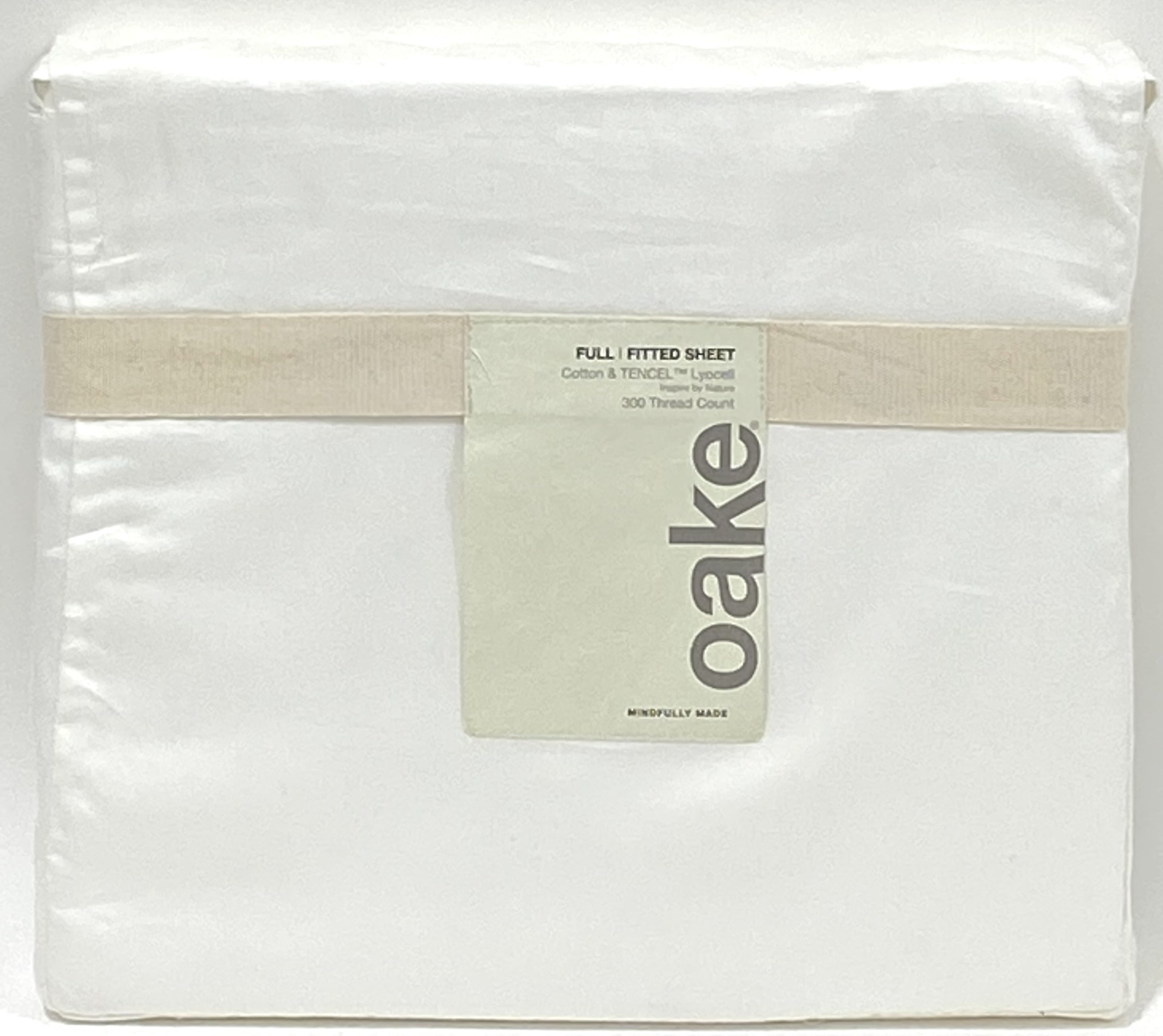 Oake Cotton & Tencel Solid 300 Thread Count Full Fitted Sheet, Ivory