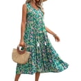 thumbnail image 3 of Women'S Maxi Dress Summer Sleeveless Bohemian Floral V Neck Tie Front Fringe Flowy Long Dress Vacation Beach Sundress Green S, 3 of 8