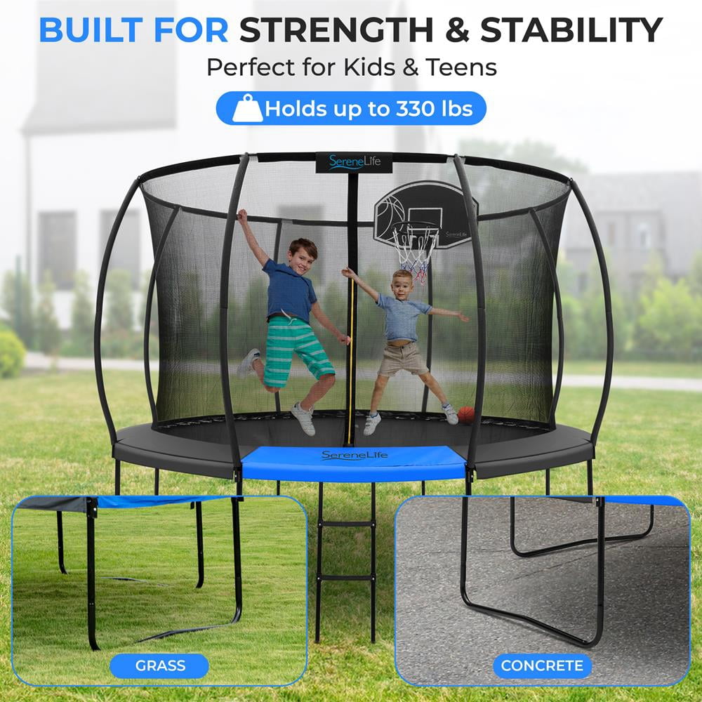 10ft Pumpkin Recreational Trampoline with Luxury Ladder and Basketball Hoop System for Kids / Children and Inner Enclosure (Black)