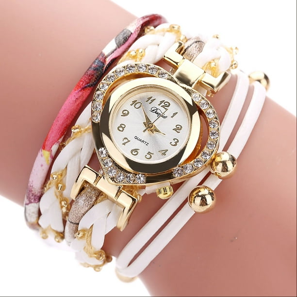 Duoya Fashion Women Bracelet Strap Rhinestone Heart Wristwatch Ladies Quartz Watch White Walmart