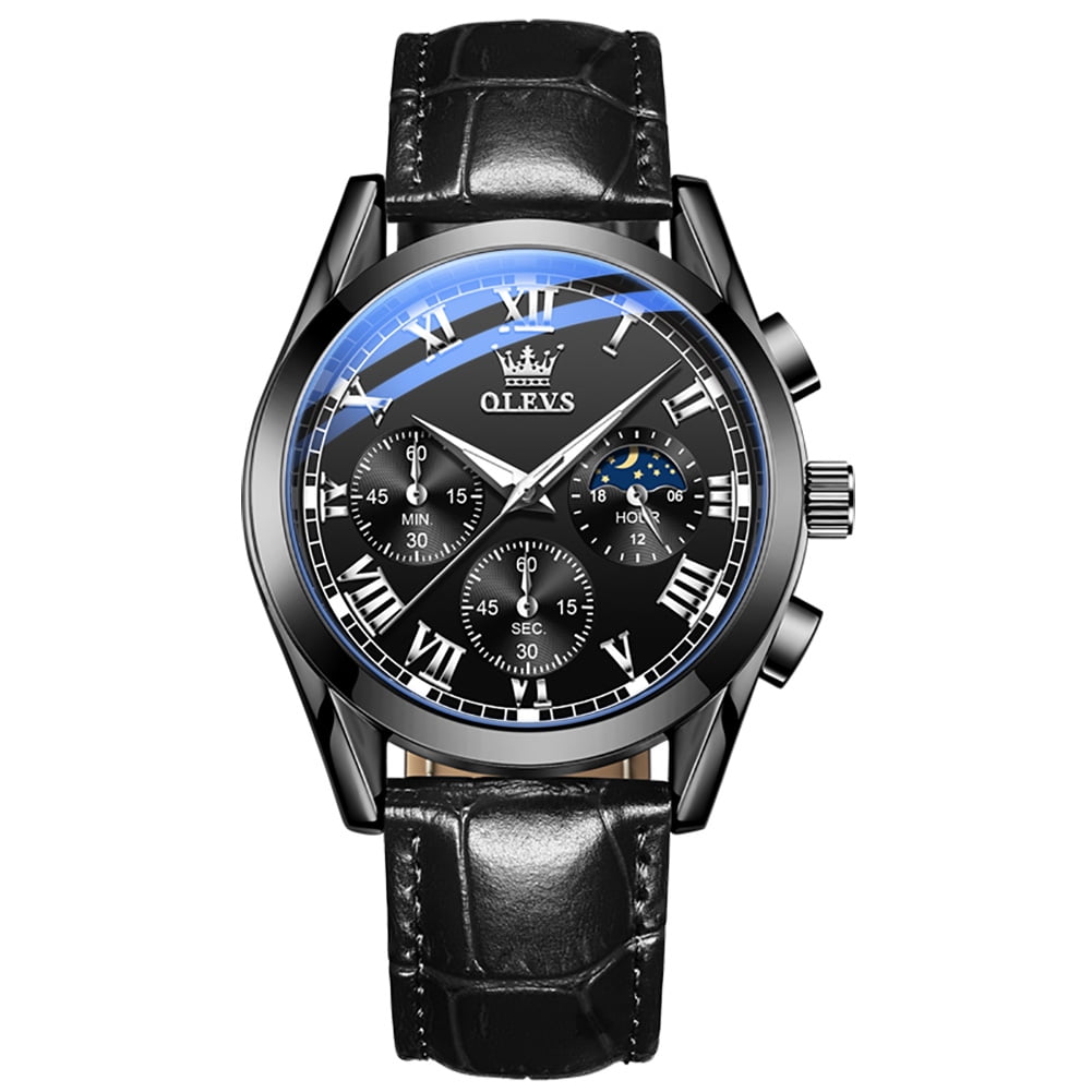 OLEVS Chronograph Watches for Men Luxury Classic Business Sports Mens Watches with Waterproof Luminous Analog Quartz Leather Strap Reloj, Male Wristwatch
