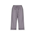 thumbnail image 4 of BKQCNKM Pants For Women Women'S Five Point Pants Color Drawstring Rolled Trouser Legs Cotton And Linen Loose Straight Pocket Five Point Pants Cargo Pants Women Sweatpants Women Grey XXL, 4 of 4