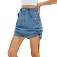 thumbnail image 3 of Women's Washed Denim Mini Skirt With Drawstring Waist Wrap Skirts Heart Skirt Shorts to Wear under Skirts Mobile Home Skirting Knit Skirt Metallic Skirts for Women Pencil Skirt for Women Mini Skirt, 3 of 8