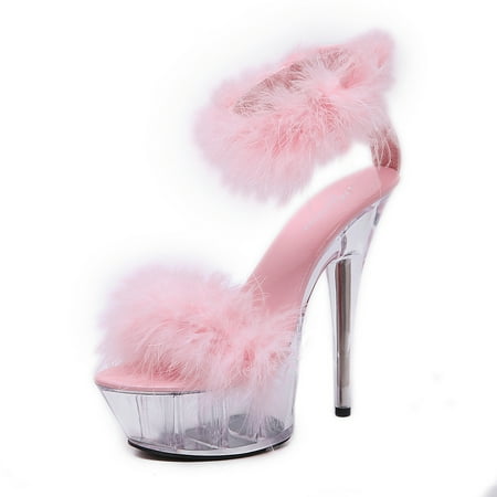 

Women‘s Platform Stiletto Sandals Fuzzy Open Toe Furry High Heels Women‘s Solid Color Pumps