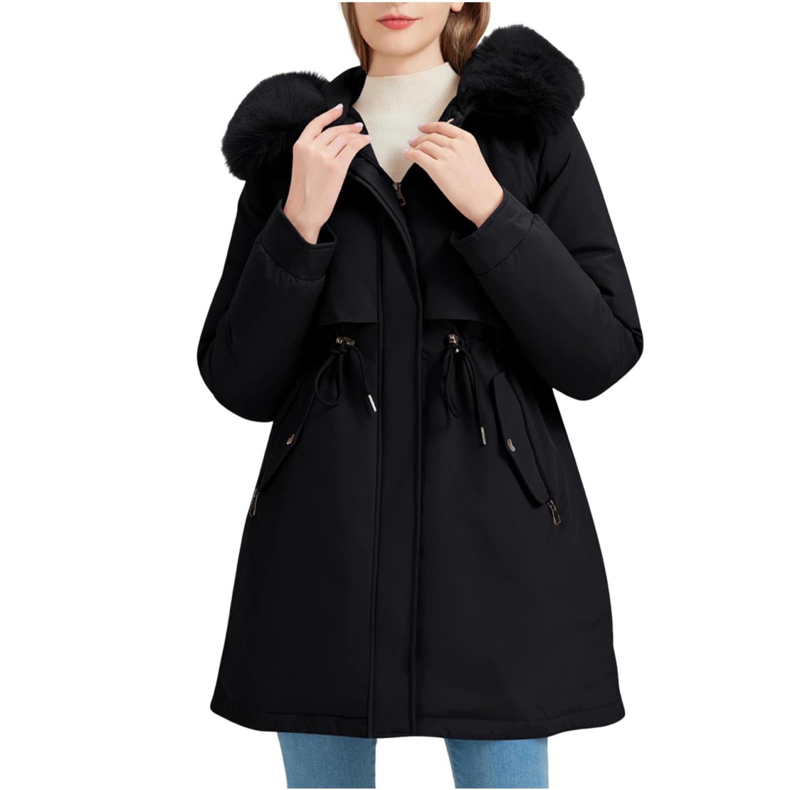 Dvprdro Winter Coats for Women Trendy Full Zip Parka Jackets Winter Thicken Puffer Jacket with Detachable Sleeves and Faux Furs Removable Hood