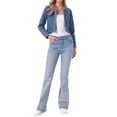 thumbnail image 2 of INSPIRE CHIC Denim Jacket for Women's Collarless Open Front Crop Jean Jackets Coat M Blue, 2 of 6