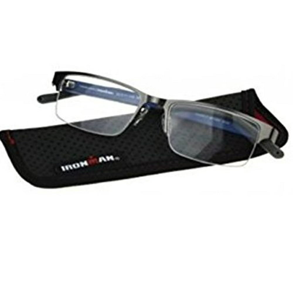 Foster Grant IM1001 Ironman Reading Glasses Gun/Blue/Gray +1.50