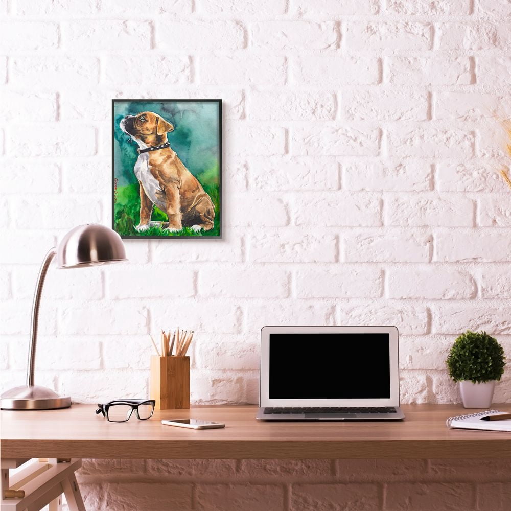 Stupell Industries Boxer Puppy Dog Pet Animal Watercolor Painting Framed Giclee Texturized Art by George Dyachenko