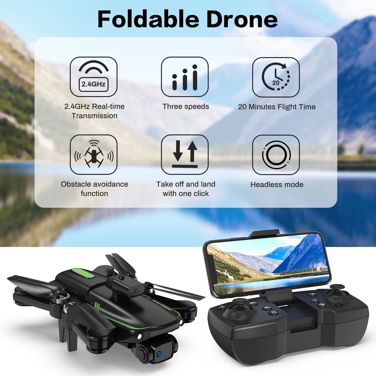 Febfoxs Drone F166 with Camera 4k for Adults, Dual HD Cameras 90°Adjustable Lens, Brushless Motor, Optical Flow Positioning,  Headless Mode, 12.6*11*2.8in