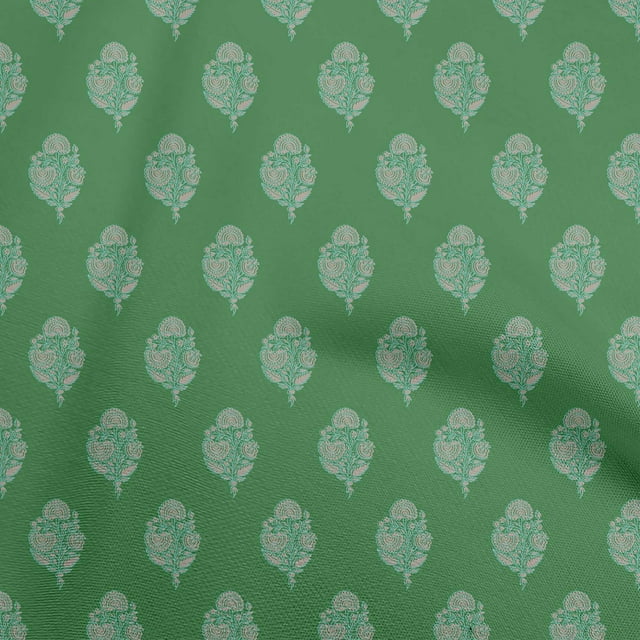 oneOone Cotton Cambric Green Fabric Asian Block Print Sewing Craft Projects Fabric Prints By Yard 56 Inch Wide