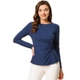 thumbnail image 1 of INSPIRE CHIC Blusa básica de manga larga con cuello redondo y frente giratorio para mujer Azul marino L, 1 of 5