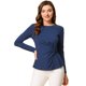 thumbnail image 1 of INSPIRE CHIC Blusa básica de manga larga con cuello redondo y frente giratorio para mujer Azul marino L, 1 of 5