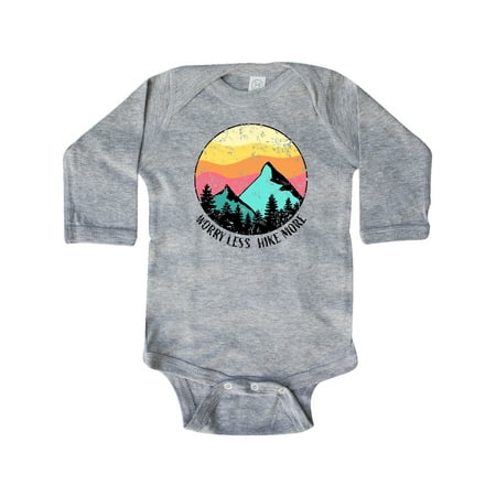 

Inktastic Worry Less Hike More Mountains at Sunset Distressed Gift Baby Boy or Baby Girl Long Sleeve Bodysuit