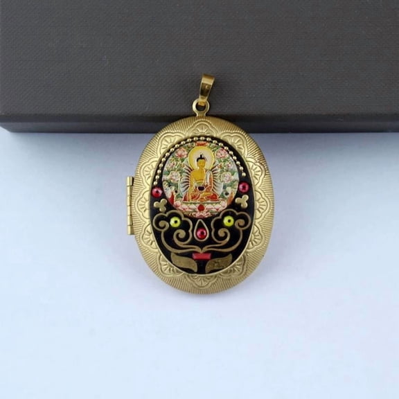 Brass Locket Pendant Photo Box Pendant Nepalese Ethnic Style Handmade Inlay Pendant Exquisite Oval Pendant Necklace Accessories