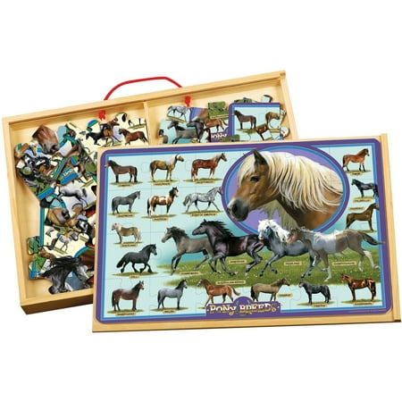 Wooden Pony - T.S. Shure Horse Breeds Horses and Ponies Large Puzzles in a Wooden Box, 2 Puzzles