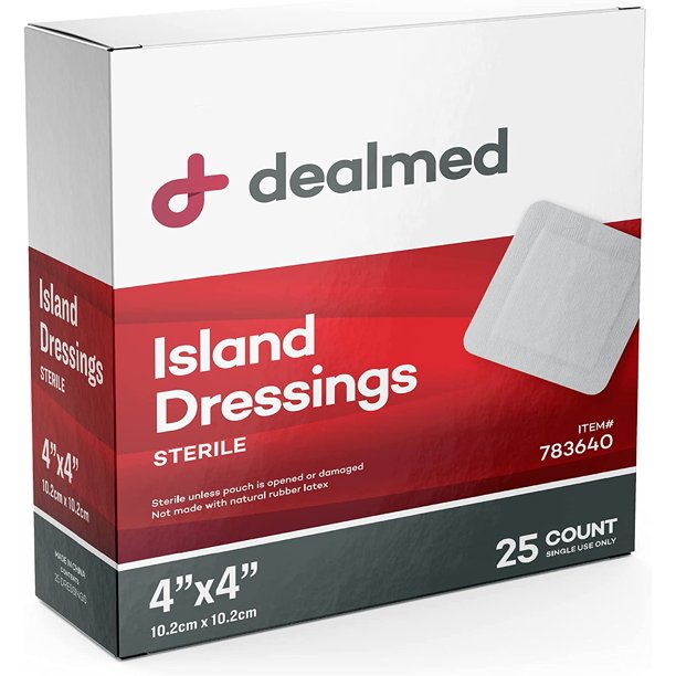 Sterile Bordered Gauze Island Dressings 25 Count, 4" x 4" Gauze Pads