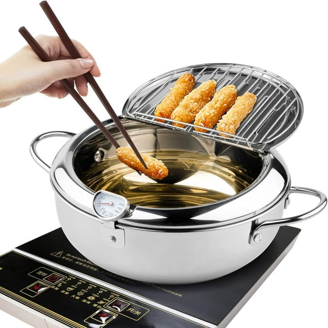 HLONK Kitchen Essentials CLEARANCE! Deeps Fryer Pot Tempura Frying Pot With Lid 304 Stainless Steel With Temperature Control And Oil Drip Drainer Rack For Kitchen French Fries Kitchen Gad
