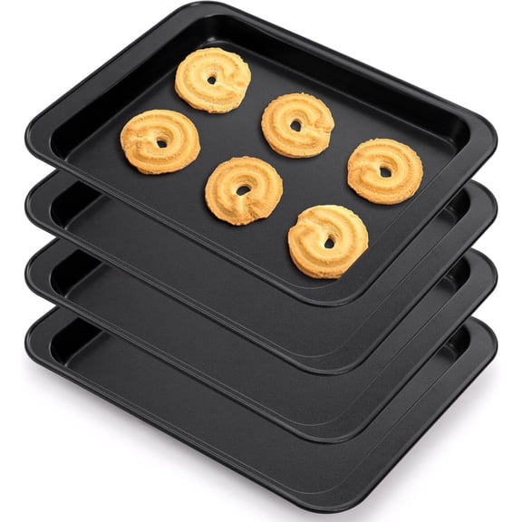 CZQ 4 Pack Small Baking Sheet, 9.5 x 7.1 Inch NonStick Small Cookie Sheet, 1/8 Carbon Steel Toaster Oven Tray Replacement for 1 to 2 Person Single Cooking RV Dor Room