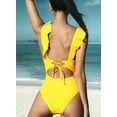 thumbnail image 4 of Women'S Ruffled One Piece Swimsuit V Neck Lace Up Yellow L, 4 of 6